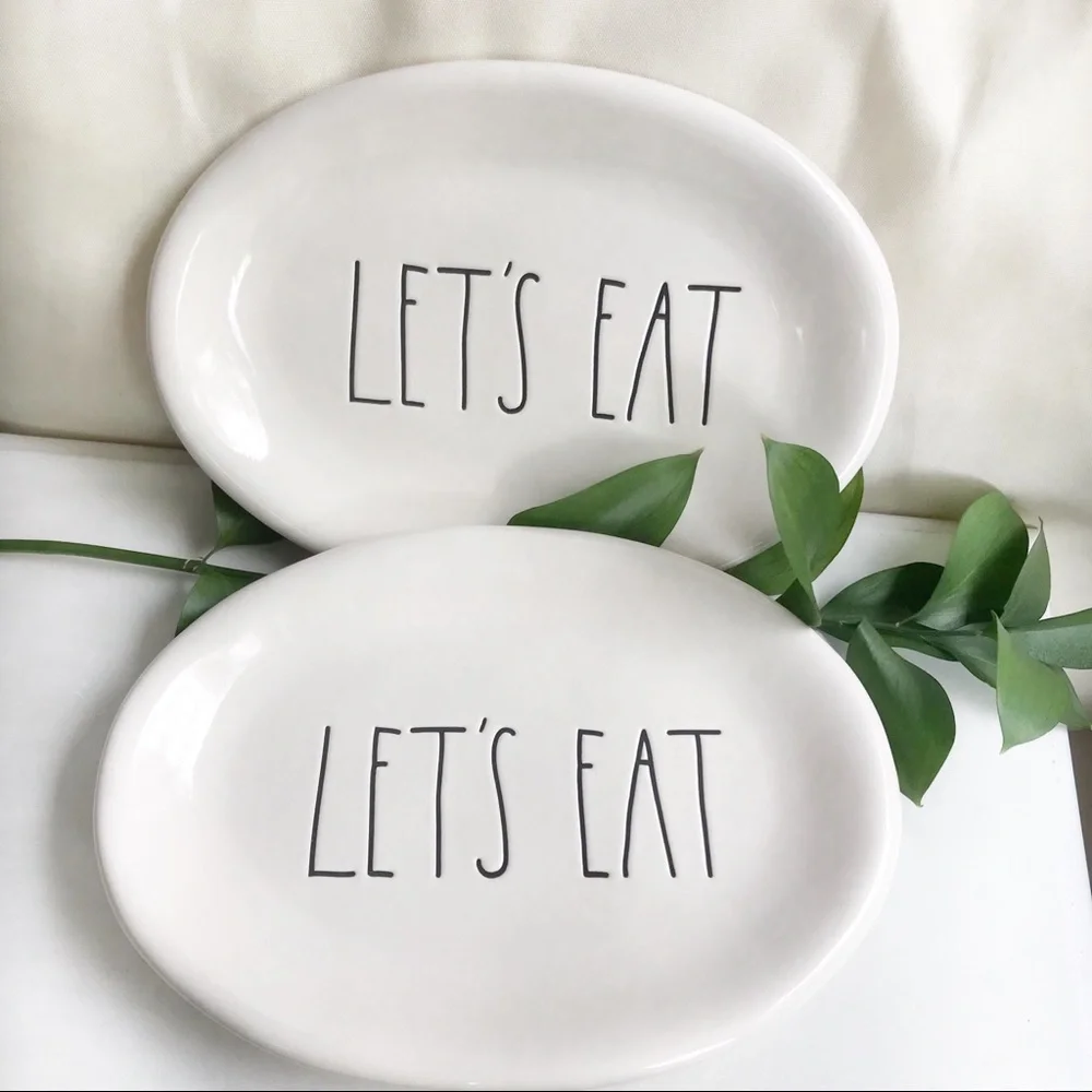 NWT Rae Dunn 2 Lets Eat Oval Plates - Picture 5 of 7